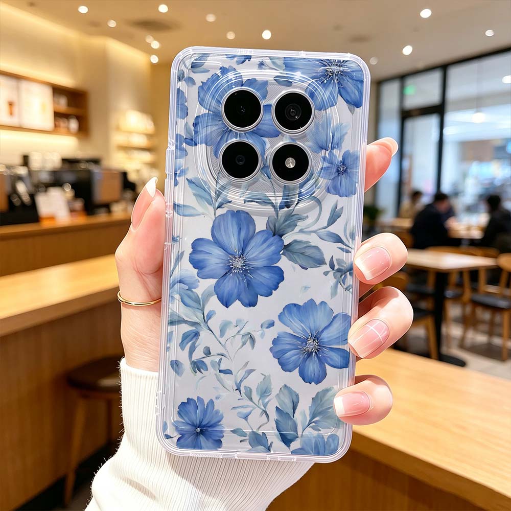 Xiaomi Poco X6 - Blauwe aquarel bloemenpatroon telefoonhoesje voor Xiaomi